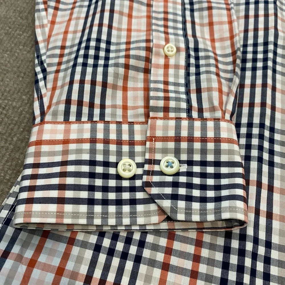 Banana Republic Shirt Mens XL Orange Blue Plaid Grant Slim Fit Non Iron